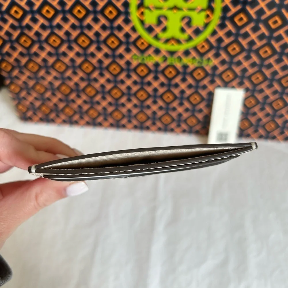 Tory Burch Emerson Color Block Slim Card Case Soft Serve Optic White Shortbread